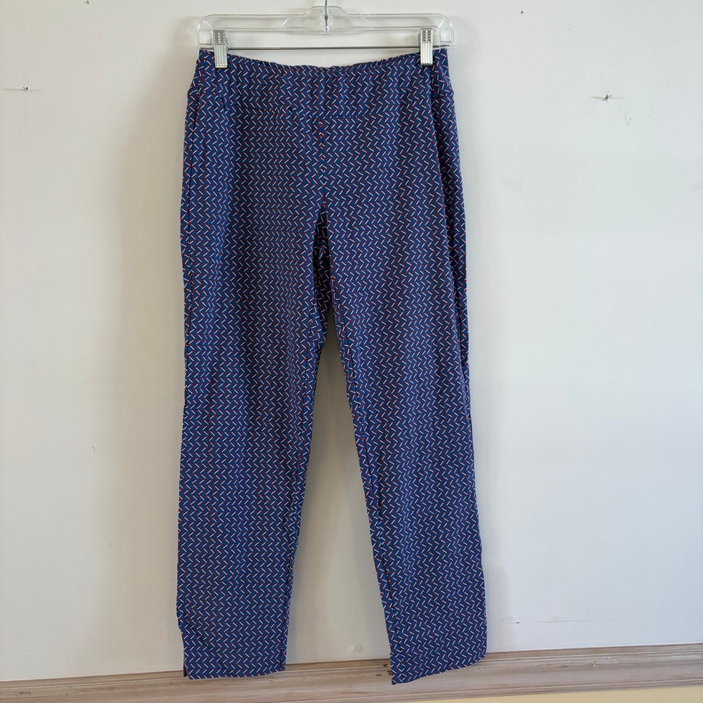 J.McLaughlin Blue Red Geometricβ Lattice Print Pull On Slim Pants Womens Small